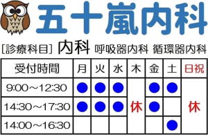 五十嵐内科 仙台市宮城野区福室 内科 呼吸器 循環器 土曜ＰＭ診療 喘息 高血圧症 糖尿病 脂質異常症 痛風 生活習慣病 肥満 ダイエット外来 睡眠時無呼吸症候群 発熱外来 受付時間